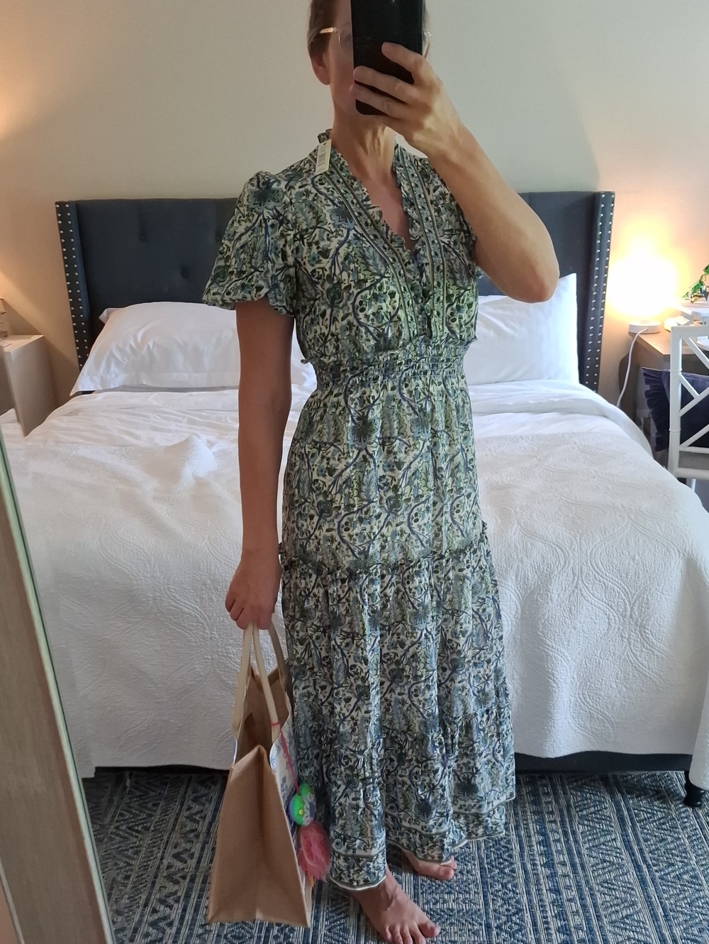 Max Studio Green and Blue Paisley Tiered Maxi Dress